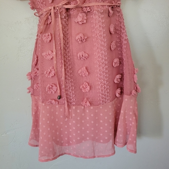 Andree by Unit Small Pink Dress Short Sleeve Swiss Dot Poms Girly Feminine - Picture 3 of 8